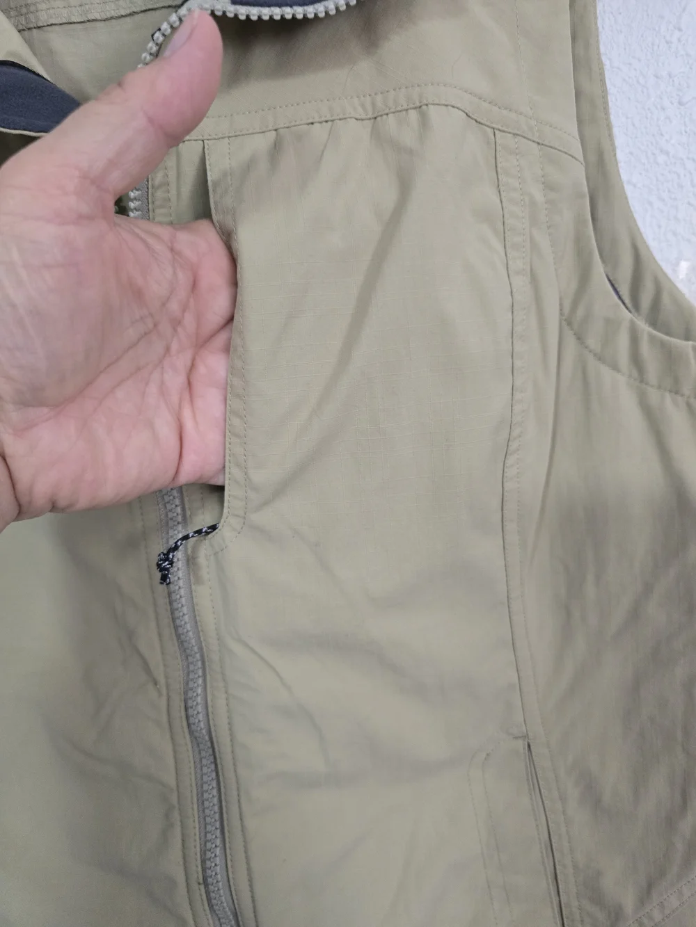 Exofficio Khaki Travel Vest with Gray Collar